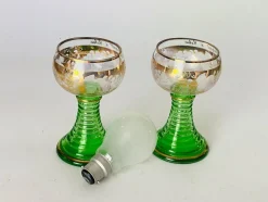 Pamono Wine Glasses in Green Gilt Color, France, 1940s, Set of 2