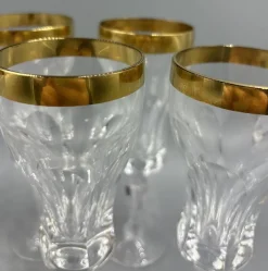 Pamono Wine Glasses with 18K Gold Rim by Franz Kaspar for Glashütte, 1950s, Set of 6><noscript><img width=