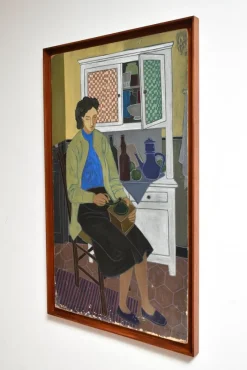 Hot Pamono Woman's Portrait Grinding Pepper, 1950s, Oil on Board, Framed