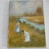 Hot Pamono Women in the Meadow Collecting Flowers, 1800s, Oil on Canvas