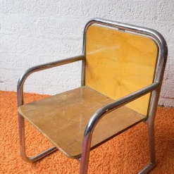Outlet Pamono Wood and Chrome Tubular Childrens Chair, 1960s