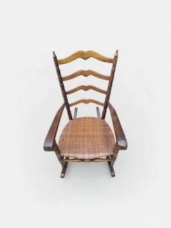 Hot Pamono Wood and Straw Childs Rocking Chair, Italy, 1950s