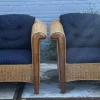 Pamono Wood and Wicker Armchairs, 1980s, Set of 2> Lounge Chairs & Armchairs
