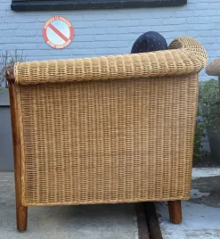 Pamono Wood and Wicker Armchairs, 1980s, Set of 2><noscript><img width=