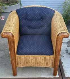 Pamono Wood and Wicker Armchairs, 1980s, Set of 2><noscript><img width=