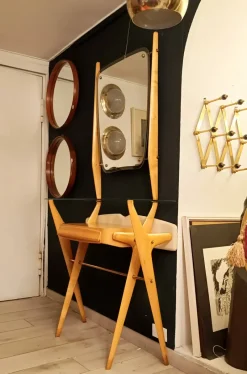 Pamono Wood Console with Mirror by Ico Parisi, Italy, 1960s> Dressing Tables
