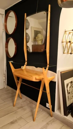 Pamono Wood Console with Mirror by Ico Parisi, Italy, 1960s><noscript><img width=