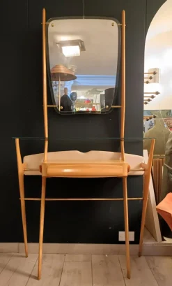 Pamono Wood Console with Mirror by Ico Parisi, Italy, 1960s><noscript><img width=