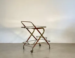 Pamono Wooden and Brass Bar Trolley by Cesare Lacca, 1960s> Serving Bar Carts & Trolleys