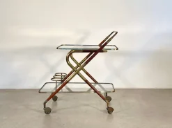 Pamono Wooden and Brass Bar Trolley by Cesare Lacca, 1960s><noscript><img width=