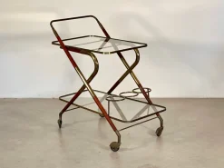 Pamono Wooden and Brass Bar Trolley by Cesare Lacca, 1960s><noscript><img width=