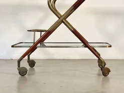 Pamono Wooden and Brass Bar Trolley by Cesare Lacca, 1960s><noscript><img width=