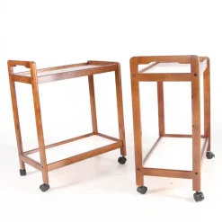 Pamono Wooden and Laminate Trolleys, 1970s, Set of 2><noscript><img width=