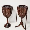 New Pamono Wooden and Vienna Straw Flowerpot, 1960s, Set of 2