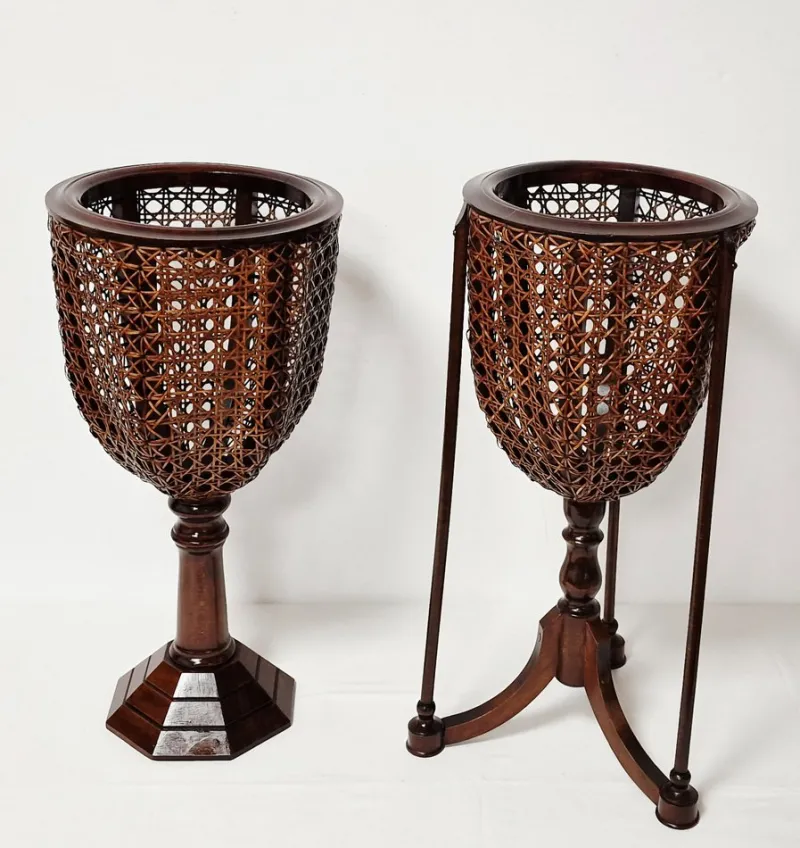 New Pamono Wooden and Vienna Straw Flowerpot, 1960s, Set of 2