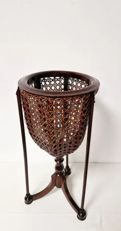 New Pamono Wooden and Vienna Straw Flowerpot, 1960s, Set of 2