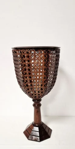New Pamono Wooden and Vienna Straw Flowerpot, 1960s, Set of 2