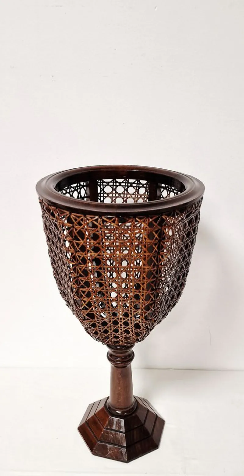 New Pamono Wooden and Vienna Straw Flowerpot, 1960s, Set of 2