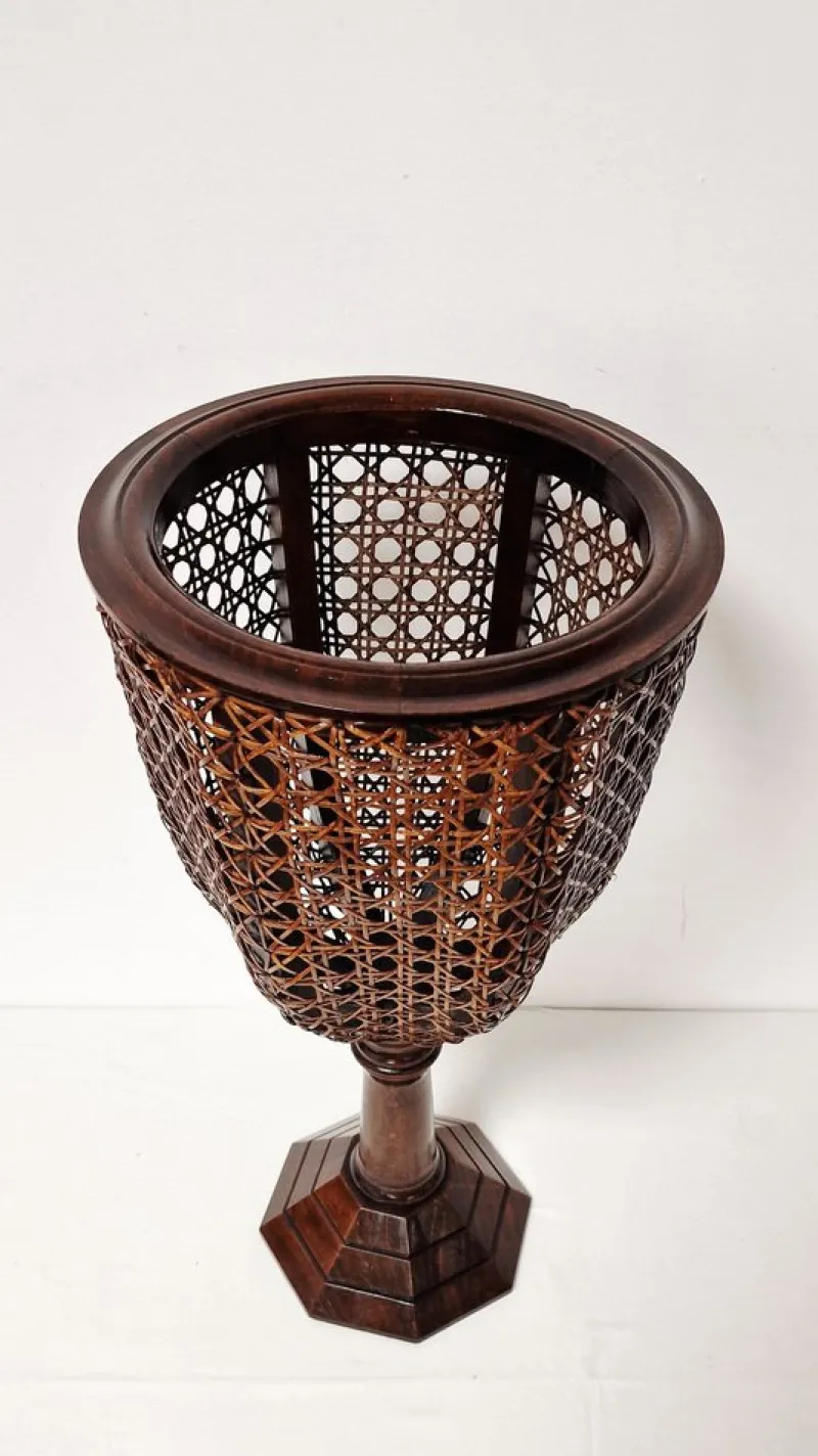 New Pamono Wooden and Vienna Straw Flowerpot, 1960s, Set of 2