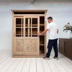 Pamono Wooden Display Cabinet with Sliding Doors, 1930> Cabinets & Wardrobes