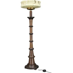 Pamono Wooden Floor Lamp with Glass Shade, 1940s> Floor Lamps
