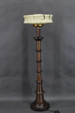 Pamono Wooden Floor Lamp with Glass Shade, 1940s> Floor Lamps