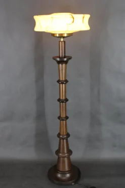 Pamono Wooden Floor Lamp with Glass Shade, 1940s><noscript><img width=