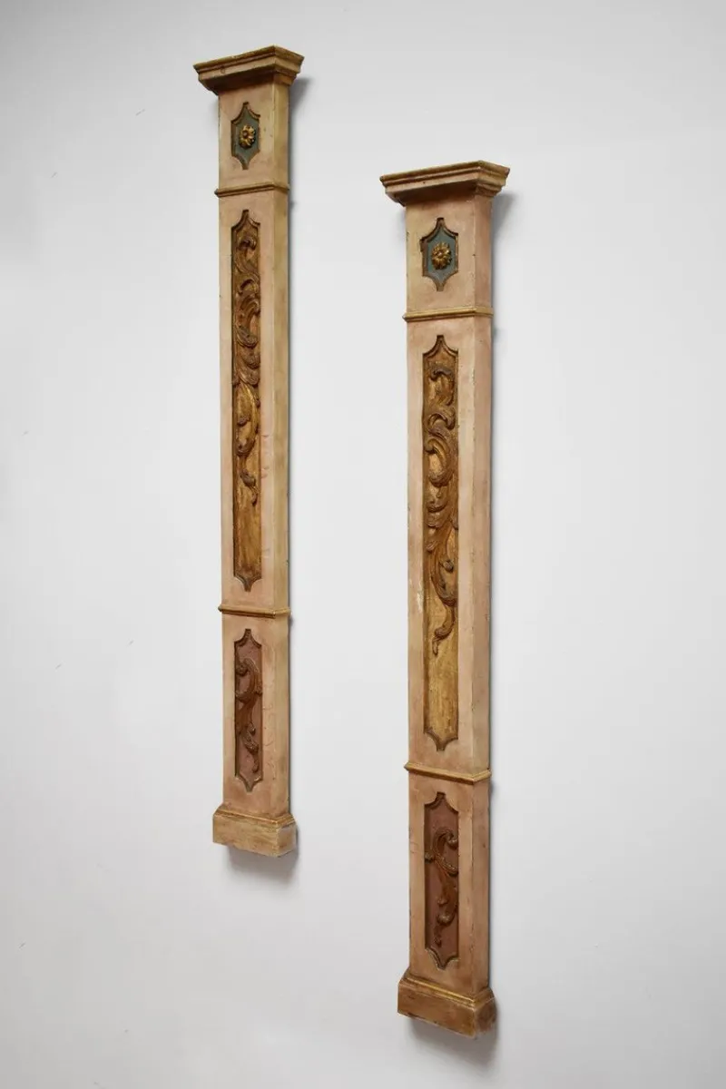 Pamono Wooden Painted Columns, 1800s, Set of 2> Pedestals And Columns