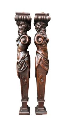 Discount Pamono Wooden Pilaster, 1890s, Set of 2