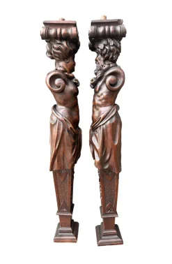 Discount Pamono Wooden Pilaster, 1890s, Set of 2