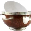 Online Pamono Wooden Salad Bowl with Silver Applications, Porcelain Core and Shield-Shaped Cards for Monograms