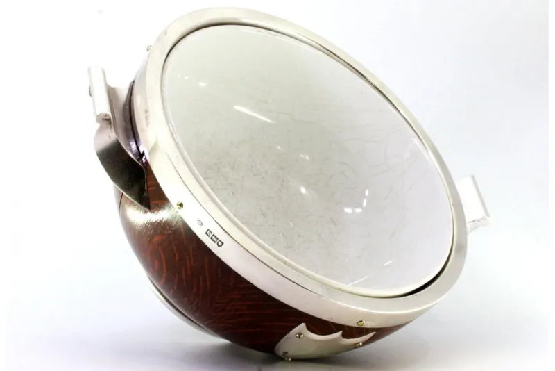 Online Pamono Wooden Salad Bowl with Silver Applications, Porcelain Core and Shield-Shaped Cards for Monograms