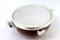 Online Pamono Wooden Salad Bowl with Silver Applications, Porcelain Core and Shield-Shaped Cards for Monograms