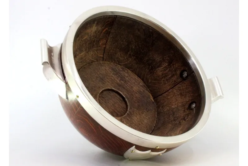 Online Pamono Wooden Salad Bowl with Silver Applications, Porcelain Core and Shield-Shaped Cards for Monograms