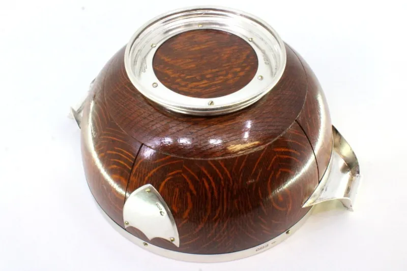 Online Pamono Wooden Salad Bowl with Silver Applications, Porcelain Core and Shield-Shaped Cards for Monograms