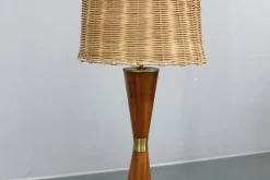 Pamono Wooden Table Lamp with Wicker Shade from Parker Knoll, Britain, 1960s><noscript><img width=