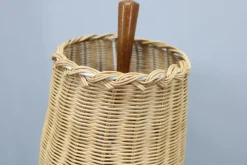 Pamono Wooden Table Lamp with Wicker Shade from Parker Knoll, Britain, 1960s><noscript><img width=