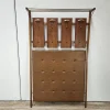 Pamono Wooden Wall Coat in Skai with Brass Hangers, 1950s> Racks, Hooks & Valets