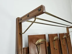 Pamono Wooden Wall Coat in Skai with Brass Hangers, 1950s><noscript><img width=