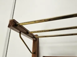 Pamono Wooden Wall Coat in Skai with Brass Hangers, 1950s><noscript><img width=