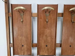 Pamono Wooden Wall Coat in Skai with Brass Hangers, 1950s><noscript><img width=