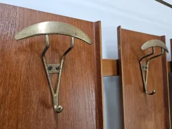 Pamono Wooden Wall Coat in Skai with Brass Hangers, 1950s><noscript><img width=
