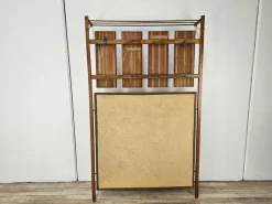 Pamono Wooden Wall Coat in Skai with Brass Hangers, 1950s><noscript><img width=