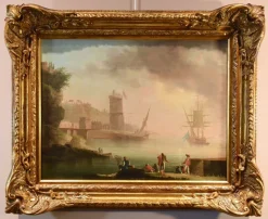 New Pamono Workshop of Charles François Grenier De Lacroix / de Marseille, Coastal View, 18th Century, Oil on Canvas, Framed