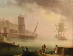 New Pamono Workshop of Charles François Grenier De Lacroix / de Marseille, Coastal View, 18th Century, Oil on Canvas, Framed