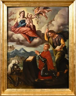 Pamono Workshop of Ippolito Scarsella / Lo Scarsellino, Madonna and Child with Saint James, 1590, Oil on Board> Old Masters|Classical