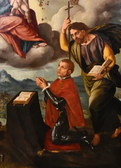 Pamono Workshop of Ippolito Scarsella / Lo Scarsellino, Madonna and Child with Saint James, 1590, Oil on Board> Old Masters|Classical