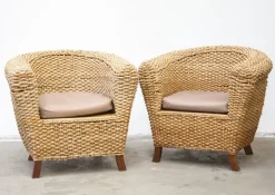 Pamono Woven Banana Garden Sofa and Armchairs, 1980s, Set of 3><noscript><img width=