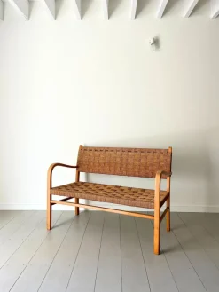 Hot Pamono Woven Bentwood Bench by Axel Larsson for Bodafors, 1940