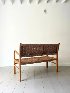 Hot Pamono Woven Bentwood Bench by Axel Larsson for Bodafors, 1940